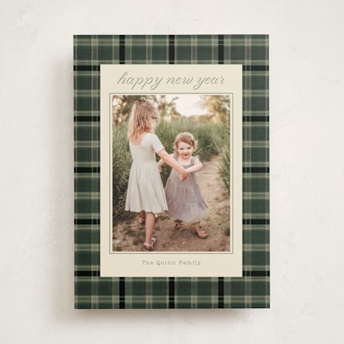 This is a forest photo mount holiday cards with standard by Baumbirdy called traditional plaid printing on recycled in photo_mount