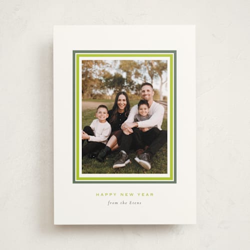 This is a sour apple photo mount holiday cards with standard by Sara Hicks Malone called christmas classic border printing on recycled in photo_mount