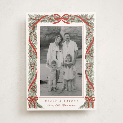 This is a holly berry photo mount holiday cards with standard by Leah Bisch called garland frame printing on recycled in photo_mount