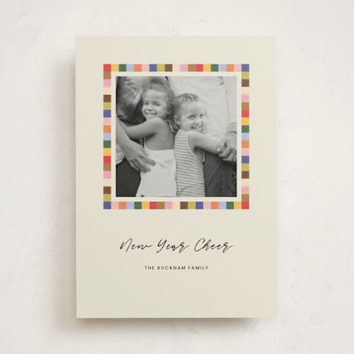 This is a rainbow photo mount holiday cards with standard by Angela Garrick called color block border printing on recycled in photo_mount