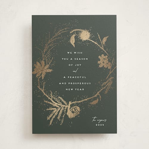 This is a forest foil pressed holiday cards with foil pressed by Susan Zinader called woodland shimmer printing on signature in standard
