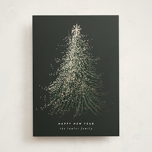 This is a pine foil pressed holiday cards with foil pressed by Leah Bisch called frosted tree printing on signature in standard