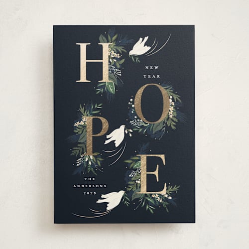 This is a winter foil pressed holiday cards with foil pressed by Susan Moyal called hope printing on signature in standard