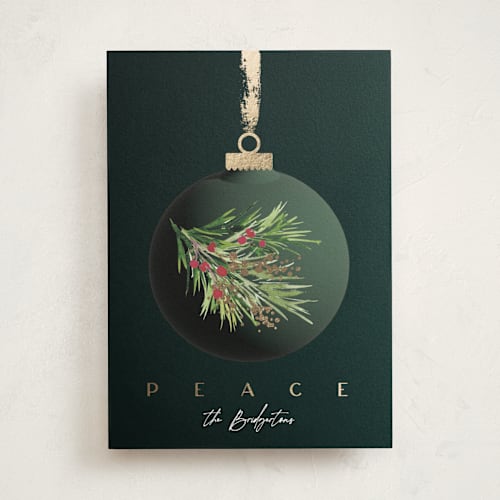 This is a forest foil pressed holiday cards with foil pressed by silverscreen studio called vintage bauble printing on signature in standard