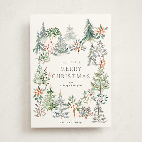 This is a wreath foil pressed holiday cards with foil pressed by Petra Kern called christmas arboretum printing on signature in standard