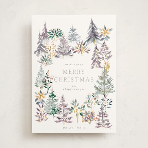 This is a boysenberry foil pressed holiday cards with foil pressed by Petra Kern called christmas arboretum printing on signature in standard