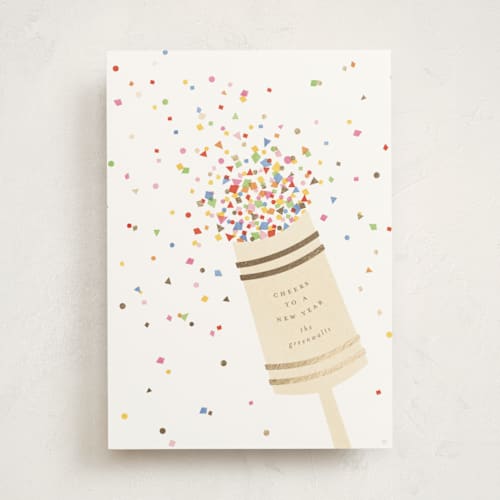 This is a snow foil pressed holiday cards with foil pressed by Ellen Schlegelmilch called confetti popper printing on signature in standard
