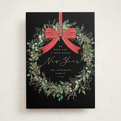 This is a holly berry foil pressed holiday cards with foil pressed by Susan Moyal called festive holiday printing on signature in standard