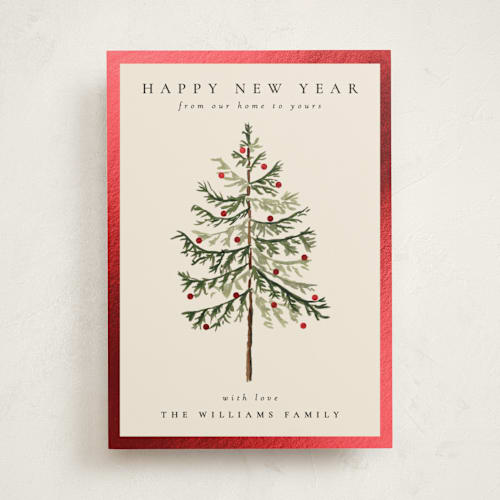 This is a eggnog foil pressed holiday cards with foil pressed by Amy Kross called vintage spruce printing on signature in standard