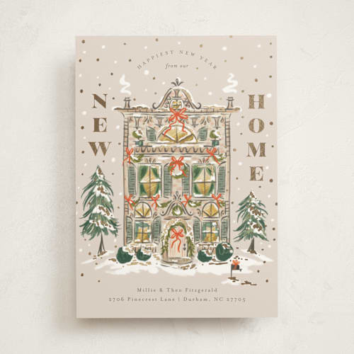 This is a eggnog foil pressed holiday cards with foil pressed by Jackie Crawford called new home holiday house printing on signature in standard