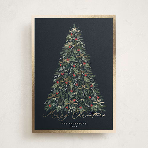 This is a holly berry foil pressed holiday cards with foil pressed by Susan Moyal called greenery tree printing on signature in standard