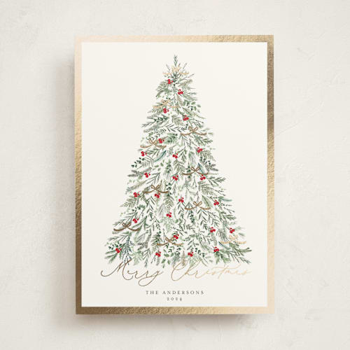 This is a candy cane foil pressed holiday cards with foil pressed by Susan Moyal called greenery tree printing on signature in standard