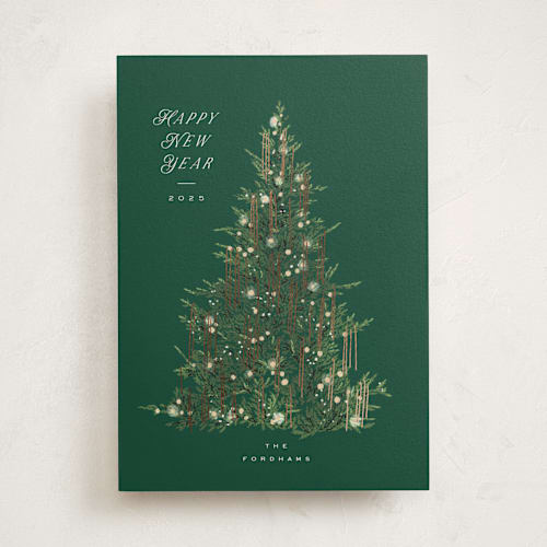 This is a forest foil pressed holiday cards with foil pressed by Leah Bisch called tinsel tree printing on signature in standard