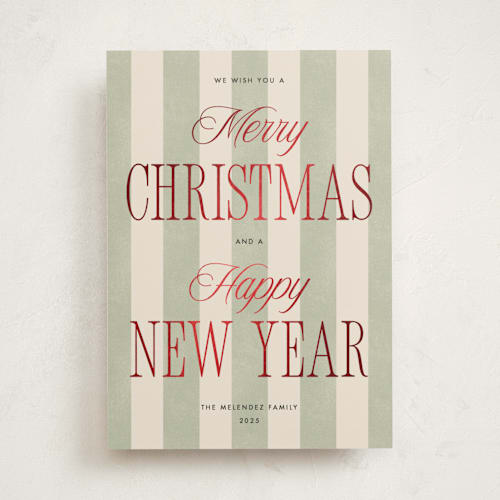 This is a wreath foil pressed holiday cards with foil pressed by Robert and Stella called striped type printing on signature in standard