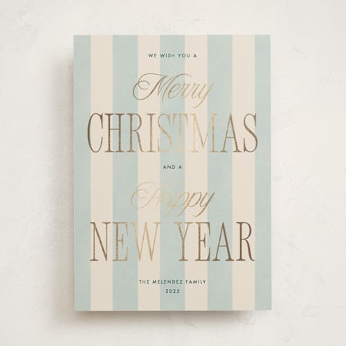This is a poolside foil pressed holiday cards with foil pressed by Robert and Stella called striped type printing on signature in standard