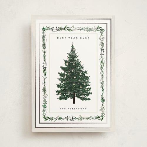 This is a frost foil pressed holiday cards with foil pressed by Susan Moyal called decorated christmas printing on signature in standard