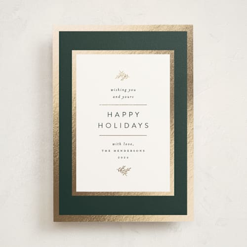 This is a evergreen foil pressed holiday cards with foil pressed by Carolyn Nicks called legacy printing on signature in standard