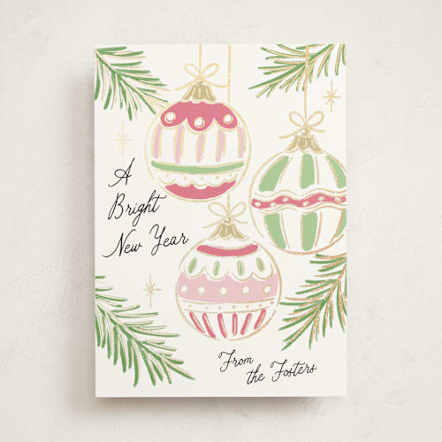This is a gumdrop foil pressed holiday cards with foil pressed by Erin German called bright ornaments printing on signature in standard