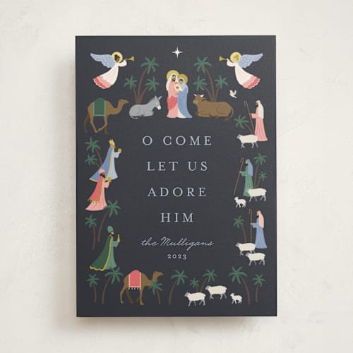 This is a midnight non photo holiday cards with standard by Jamie Alexander called born in bethlehem printing on signature in standard