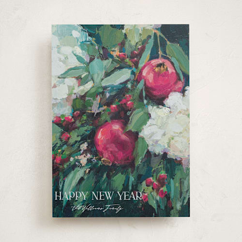 This is a magenta non photo holiday cards with standard by Wendy Keller called pomegranate printing on signature in standard