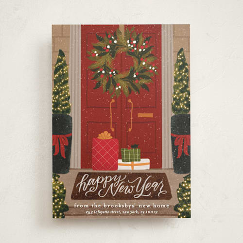 This is a holly non photo holiday cards with standard by Erin L. Wilson called festive doorstep printing on signature in standard