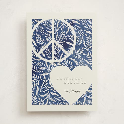 This is a bluebell non photo holiday cards with standard by Vivian Yiwing called peace + love printing on signature in standard