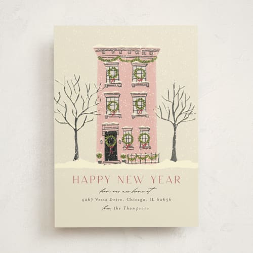 This is a vanilla non photo holiday cards with standard by Ana Sharpe called festive brownstone printing on signature in standard