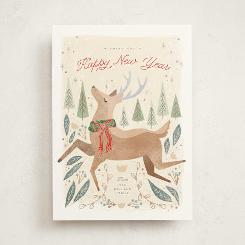 This is a forest non photo holiday cards with standard by Pixel and Hank called merry deer printing on signature in standard