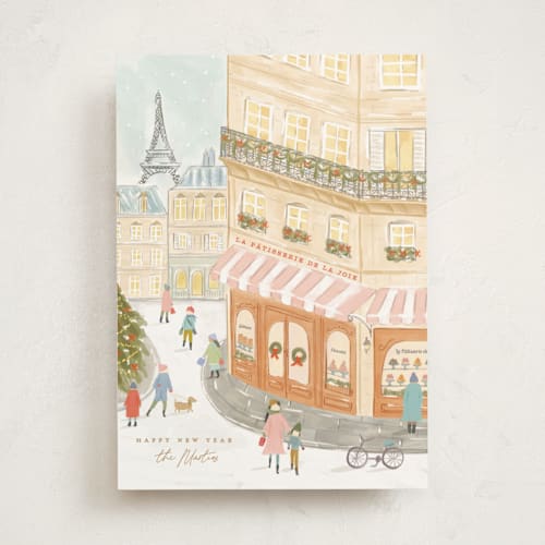 This is a latte non photo holiday cards with standard by Creo Study called city sidewalk iv printing on signature in standard