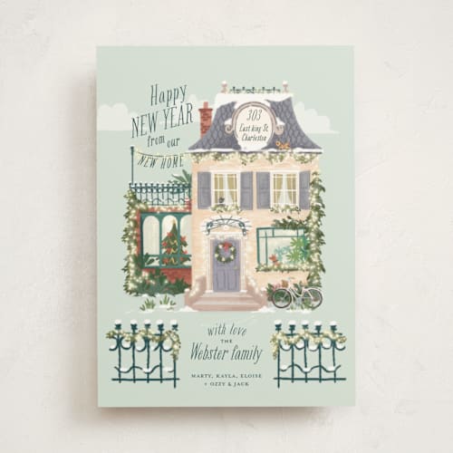 This is a mint non photo holiday cards with standard by Leia Matt called little festive house printing on signature in standard