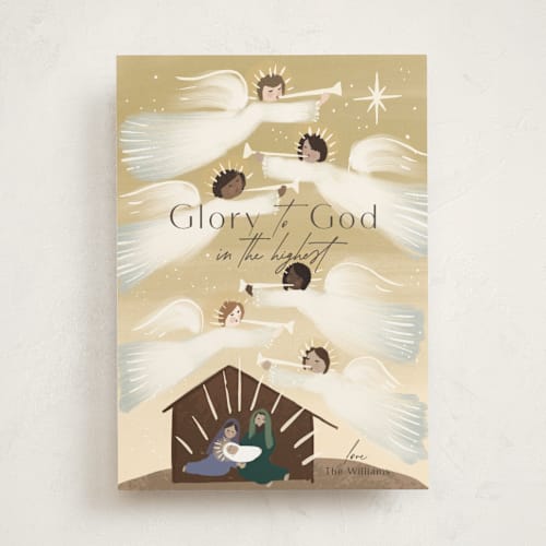 This is a glow non photo holiday cards with standard by Rebecca Durflinger called glory to god in the highest printing on signature in standard