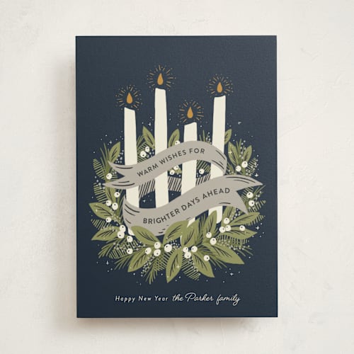 This is a midnight non photo holiday cards with standard by Laura Hankins called advent printing on signature in standard