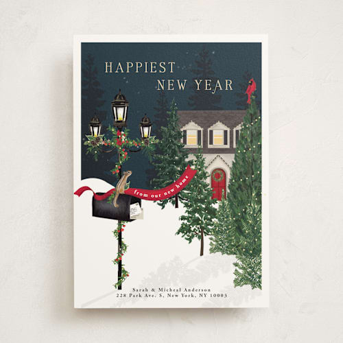 This is a holly berry non photo holiday cards with standard by Susan Moyal called nostalgic holiday printing on signature in standard