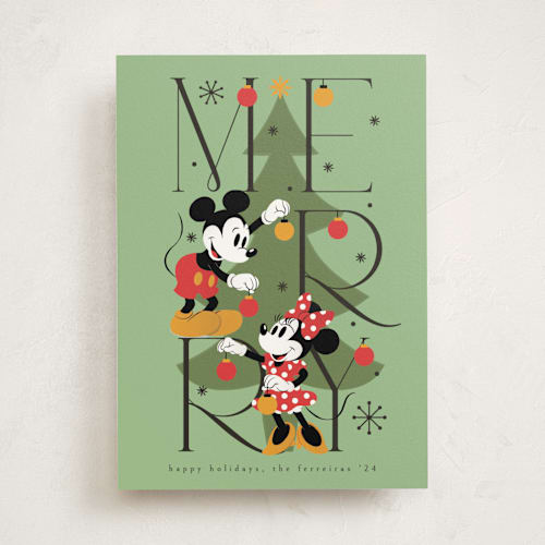 This is a elf shoes non photo holiday cards with standard by Ana de Sousa called disney's mickey mouse merry & bright printing on signature in standard