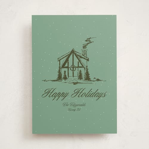 This is a pine non photo holiday cards with standard by Jen Ramsey called christmas cabin printing on signature in standard