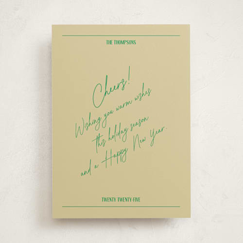 This is a jade non photo holiday cards with standard by Jen Ramsey called holiday note printing on signature in standard