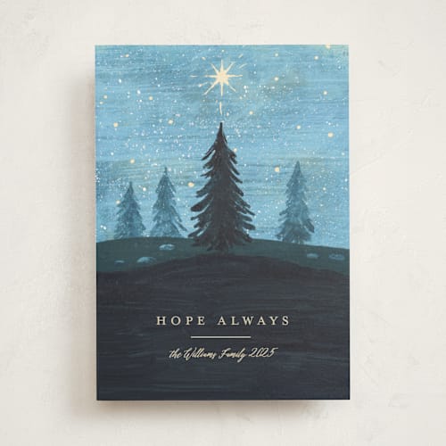 This is a blue spruce non photo holiday cards with standard by Rebecca Daublin called hope shines printing on signature in standard