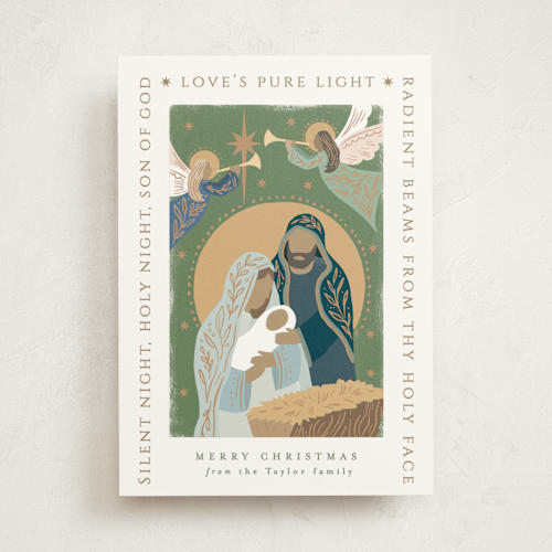 This is a leaf non photo holiday cards with standard by Alethea and Ruth called pure light printing on signature in standard