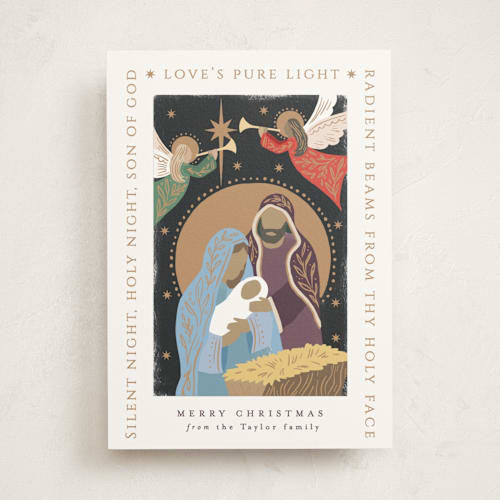 This is a plum non photo holiday cards with standard by Alethea and Ruth called pure light printing on signature in standard