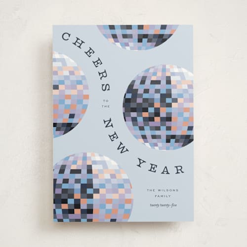 This is a sky non photo holiday cards with standard by Pixel and Hank called new year disco printing on signature in standard