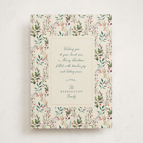 This is a holly non photo holiday cards with standard by Becky Nimoy called watercolor print printing on signature in standard