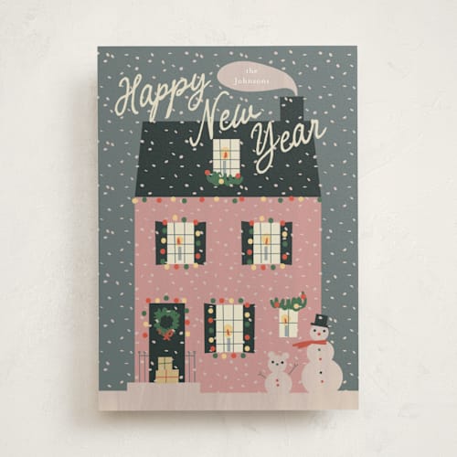 This is a french country non photo holiday cards with standard by Ani Somi called cozy house printing on signature in standard