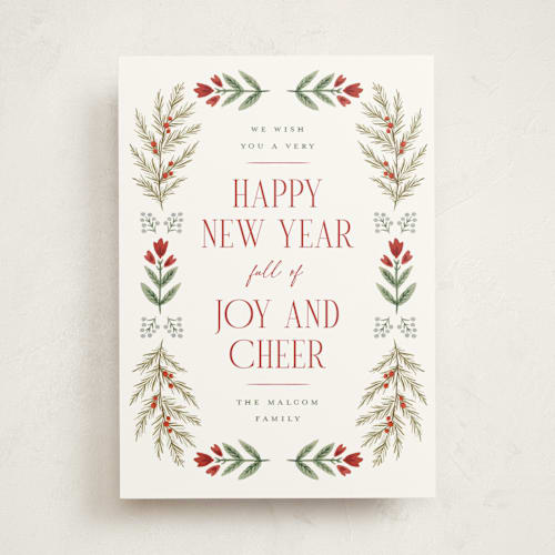 This is a poinsettia non photo holiday cards with standard by Wildfield Paper Co called folk floral printing on signature in standard
