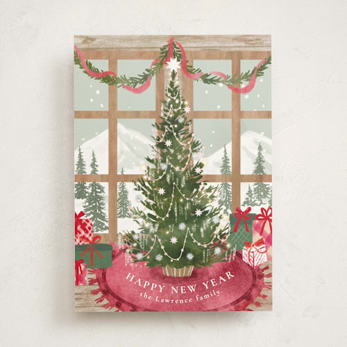 This is a santa suit non photo holiday cards with standard by Petra Kern called cabin serenity printing on signature in standard