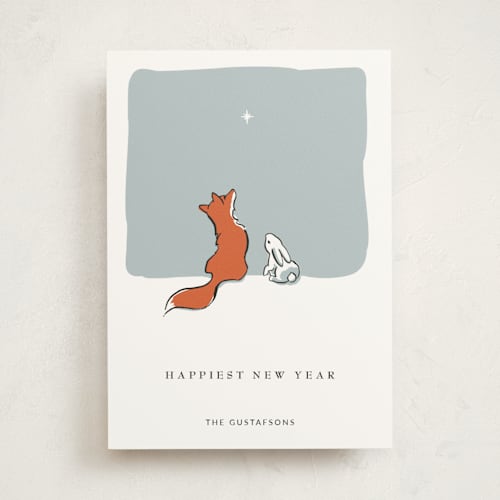 This is a frost non photo holiday cards with standard by Diane Pearse called peace on earth fox and rabbit printing on signature in standard