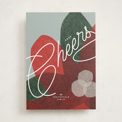 This is a crimson non photo holiday cards with standard by Carrie Moradi called paper blooms printing on signature in standard