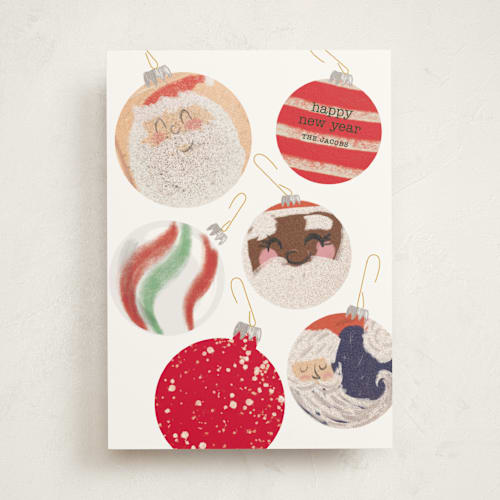 This is a snow non photo holiday cards with standard by Baumbirdy called santa ornaments printing on signature in standard