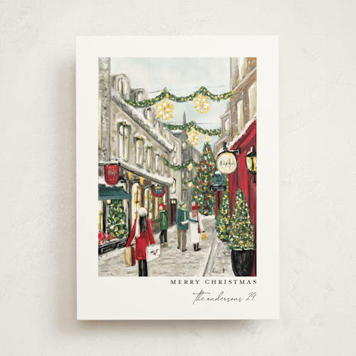 This is a crimson non photo holiday cards with standard by Susan Moyal called city sidewalks printing on signature in standard