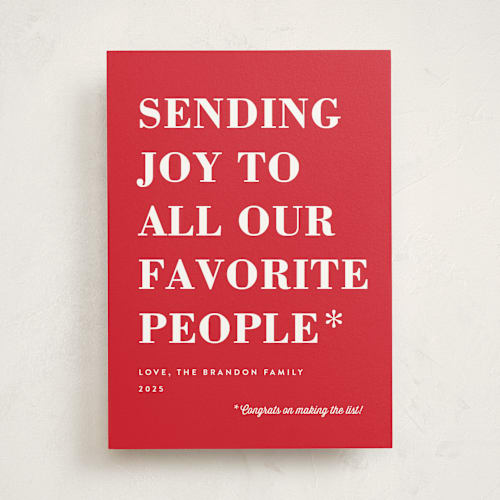 This is a candy apple non photo holiday cards with standard by Amy Payne called you made the list printing on signature in standard