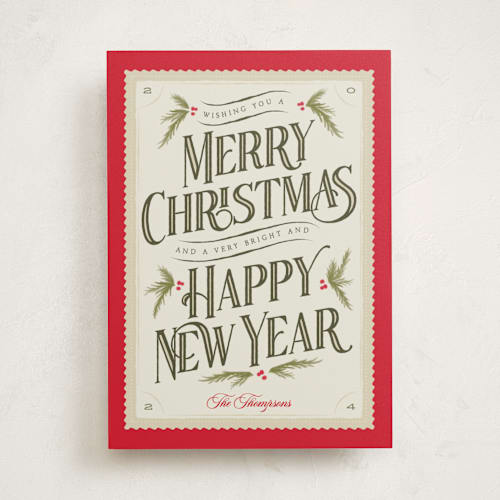 This is a berry non photo holiday cards with standard by Robert and Stella called vintage postcard printing on signature in standard